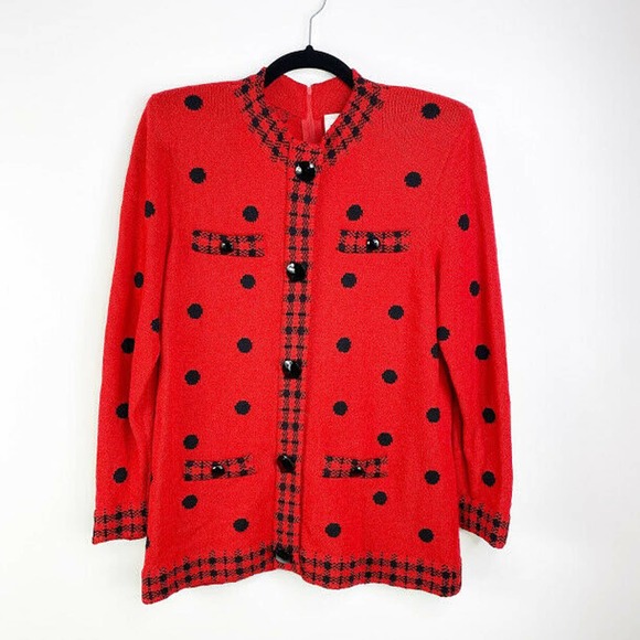 Mike Korwin Polka Dot Plaid Back Zip Sweater Sz 12 - Picture 1 of 5